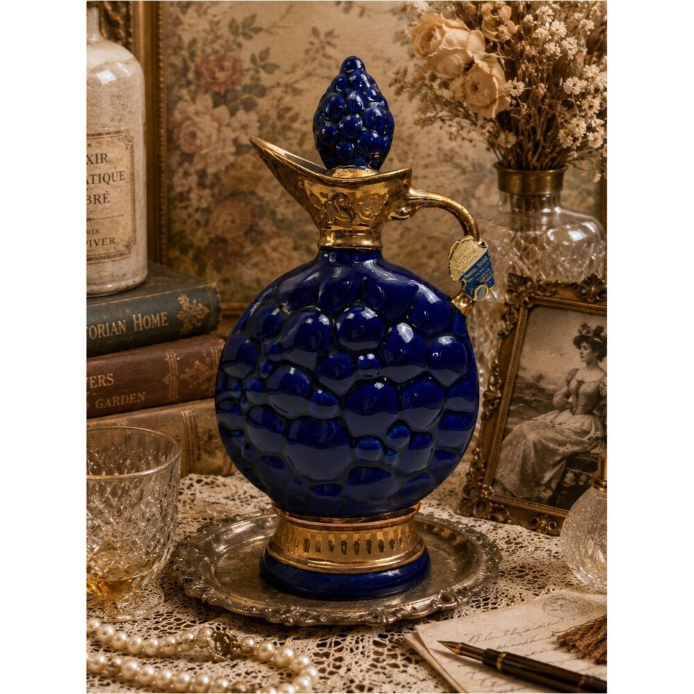 Vintage Jim Beam Cobalt Blue Regal China Whiskey Decanter Gold Accent Barware
